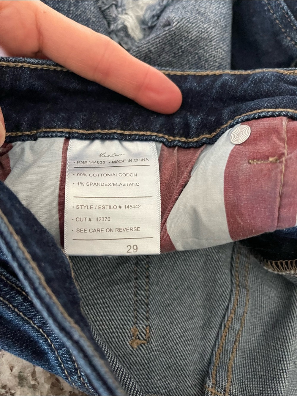 KanCan Distressed Dark Wash Jean Shorts with Flag Trim size 29 - Picture 3 of 3